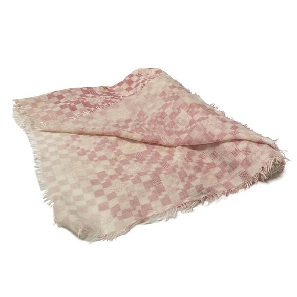 LOUIS VUITTON - Cream Light Pink Pink Unconfirmed Scarf Cashmere Silk 366-080725 - Picture 1 of 10